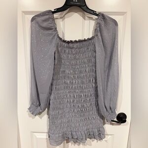Women’s Size Medium BaeVely Smocked Off The Shoulder Grey With Silver Top